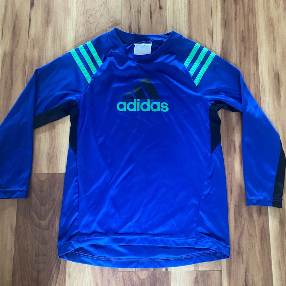 Adidas Kids Long Sleeve Tee in Blue and Green
